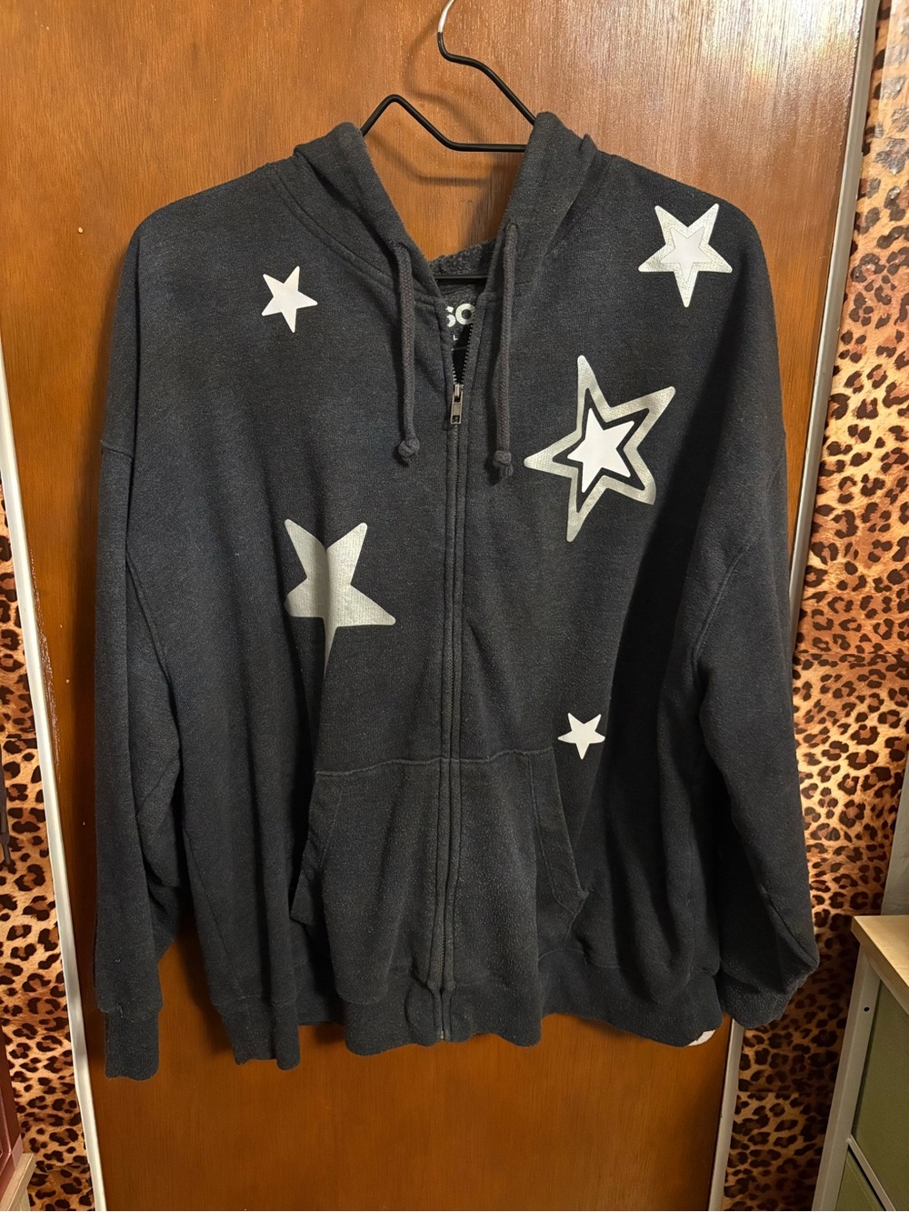 SO Black Zip-Up Hoodie with Silver Star Accents